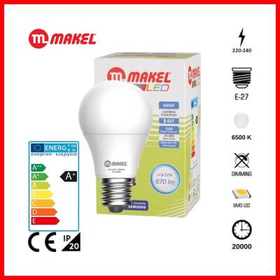 Makel LED Ampul, E27, 7 W, 6500 K, Enerji Verimli, Uzun Ömürlü - Makel