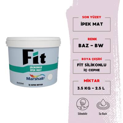 Marshall | Fit Silikonlu İpek Mat, Su Bazlı İç Cephe Boyası, BW, 2.5 L - 3.5 kg - 1
