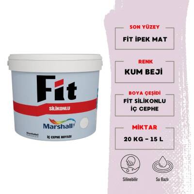Marshall Fit Silikonlu İpek Mat, İç Cephe Boyası, Kum Beji, 15L, 20kg - Marshall