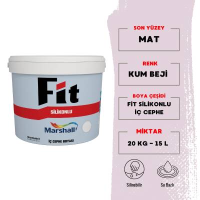 Marshall | Fit Silikonlu, Su Bazlı İç Cephe Boyası, Kum Beji, 15 L - 20 kg - 1