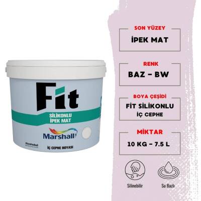 Marshall Silikonlu İpek Mat, Su Bazlı İç Cephe Boyası, BW, 7.5L, 10kg - Marshall