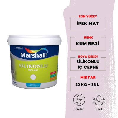 Marshall Silikonlu İpek Mat, İç Cephe Boyası, Kum Beji, 15L, 20kg - Marshall
