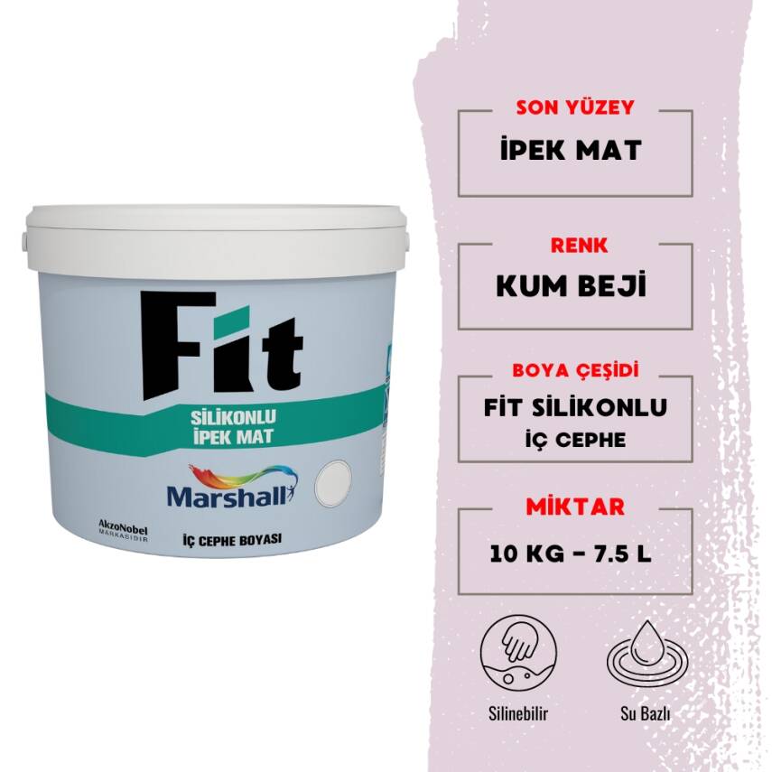 Marshall | Silikonlu İpek Mat, Su Bazlı İç Cephe Boyası , Kum Beji, 7.5 L - 10 kg - 1