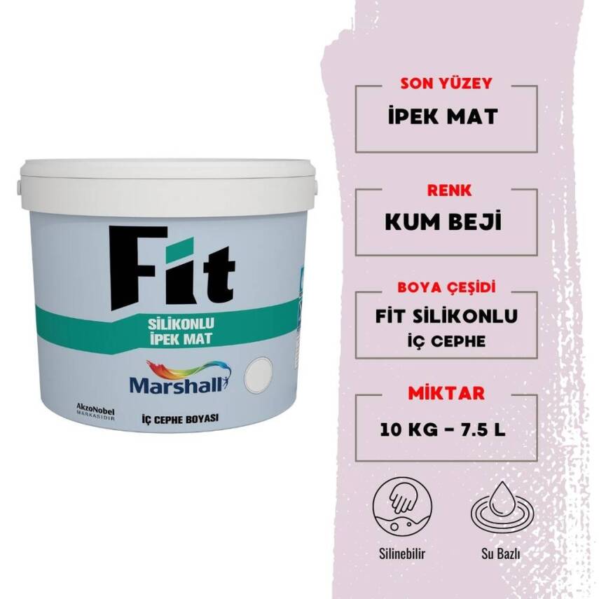 Marshall Silikonlu İpek Mat, İç Cephe Boyası , Kum Beji, 7.5L, 10kg - 1
