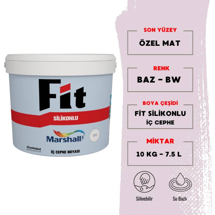 Marshall | Silikonlu Özel Mat, Su Bazlı İç Cephe Boyası, BW, 2.5 L - 3.5 kg - 1