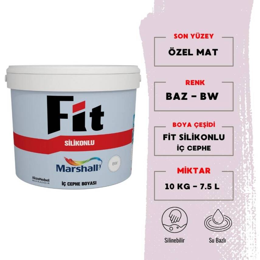 Marshall Silikonlu Özel Mat, Su Bazlı İç Cephe Boyası, BW, 2.5L, 3.5kg - 1