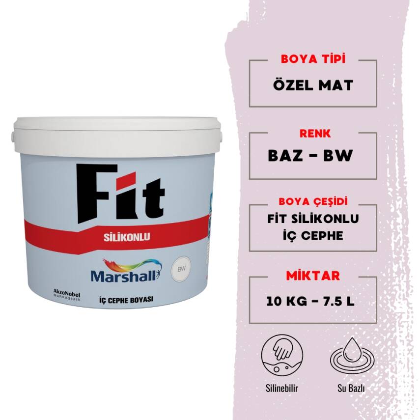 Marshall | Silikonlu Özel Mat, Su Bazlı İç Cephe Boyası, BW, 7.5 L - 10 kg - 1