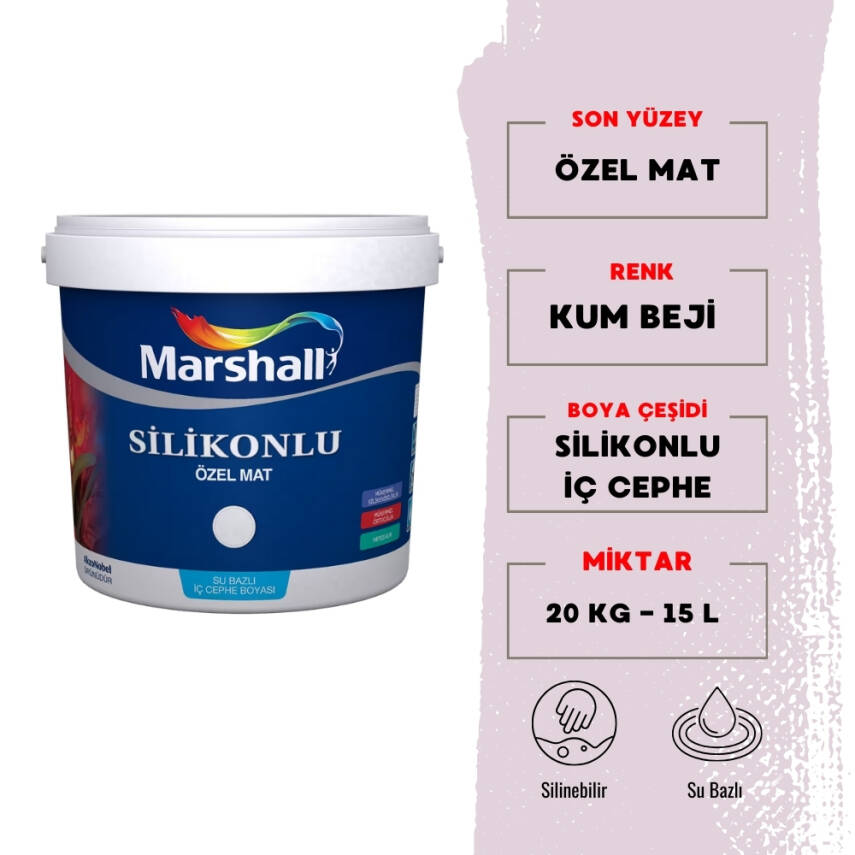 Marshall | Silikonlu Özel Mat, Su Bazlı İç Cephe Boyası, Kum Beji, 15 L - 20 kg - 1
