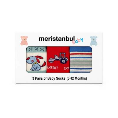 Meristanbul Bebek Çorap Seti, 0-3 ay, 3'lü, Traktör, Köpek ve Çizgili - 5