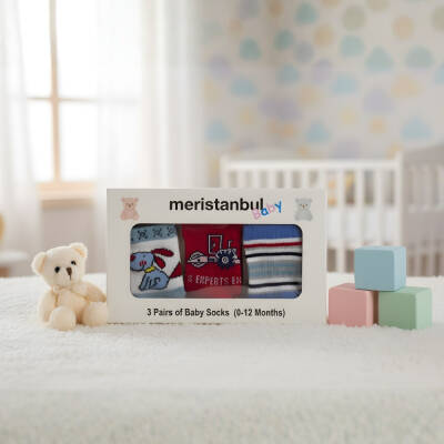 Meristanbul Bebek Çorap Seti, 0-3 ay, 3'lü, Traktör, Köpek ve Çizgili - 6