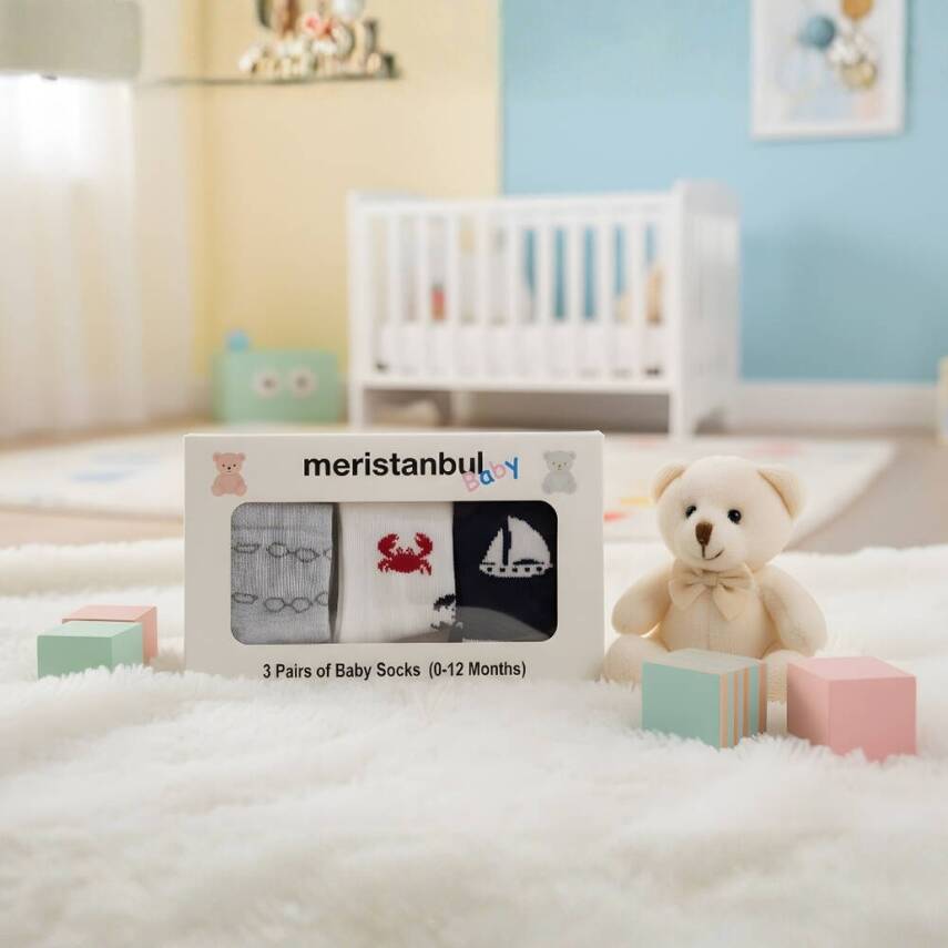 Meristanbul Bebek Çorap Seti, 0-3 ay, 3'lü, Yengeç, Yelken ve Gözlük - 7