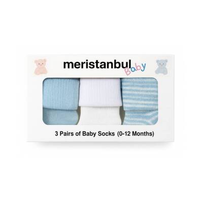 Meristanbul Bebek Çorap Seti, 0-3 ay, 3'lü, Yumuşak, Mavi - Meristanbul