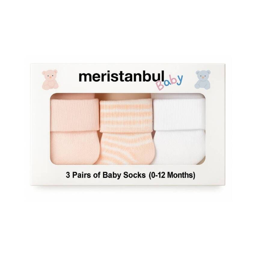 Meristanbul Bebek Çorap Seti, 0-3 ay, 3'lü, Yumuşak, Pembe - 1