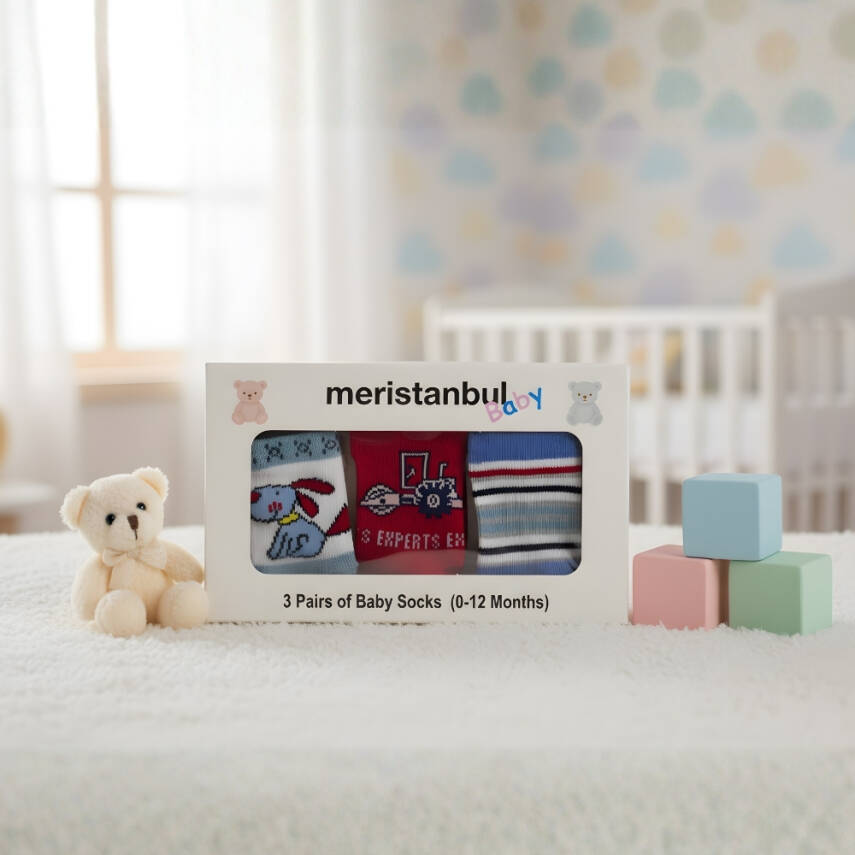 Meristanbul Bebek Çorap Seti, 9-12 ay, 3'lü, Traktör, Köpek ve Çizgili - 6