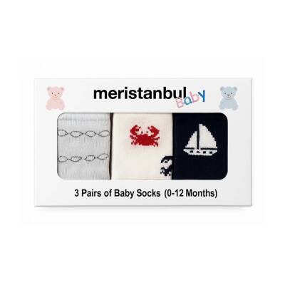 Meristanbul Bebek Çorap Seti, 9-12 ay, 3'lü, Yengeç, Yelken ve Gözlük - 6