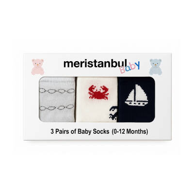 Meristanbul Bebek Çorap Seti, 9-12 ay, 3'lü, Yengeç, Yelken ve Gözlük - 6