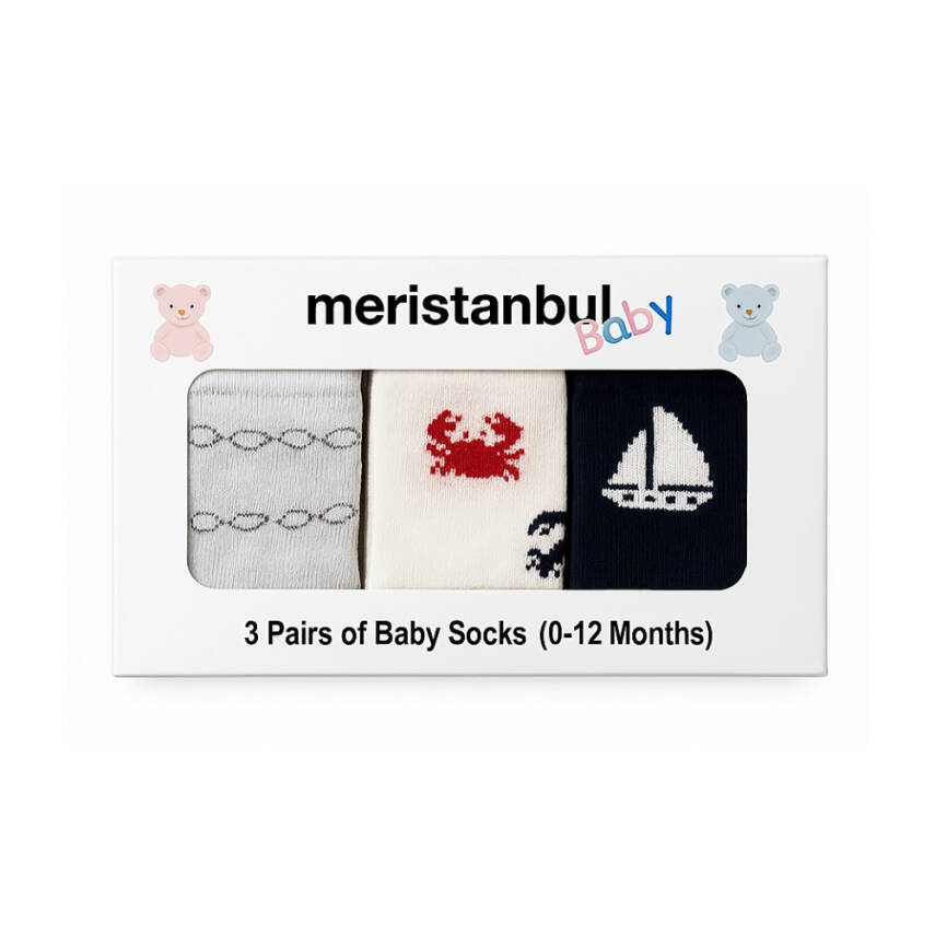 Meristanbul Bebek Çorap Seti, 9-12 ay, 3'lü, Yengeç, Yelken ve Gözlük - 6