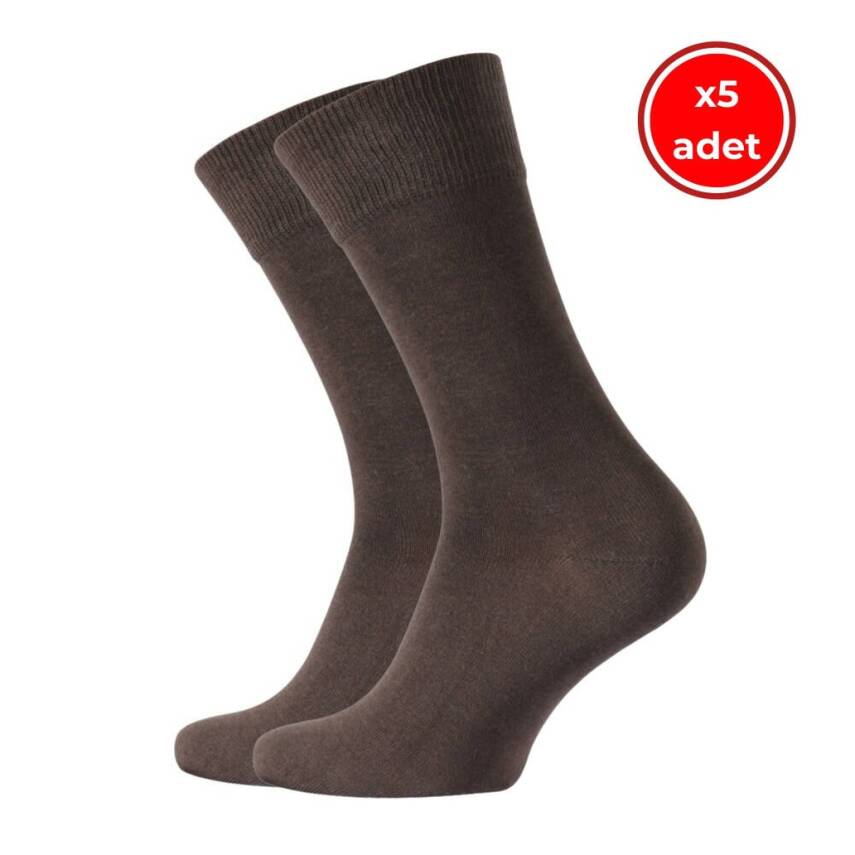 Meristanbul Business Çorap, 5 Adet, 43-46, Yumuşak, Pamuklu,Kahverengi - 1