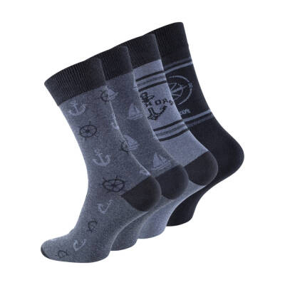 Meristanbul Pamuklu Çorap, 43-46, Denizci Desenli, 4'lü, Yumuşak - Meristanbul