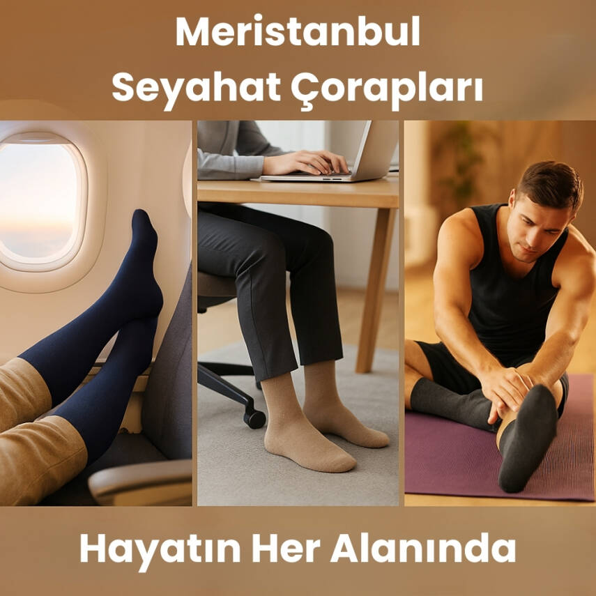 Meristanbul Seyahat Çorabı, 39-42, %65 Pamuklu, Diz Altı, Siyah - 5