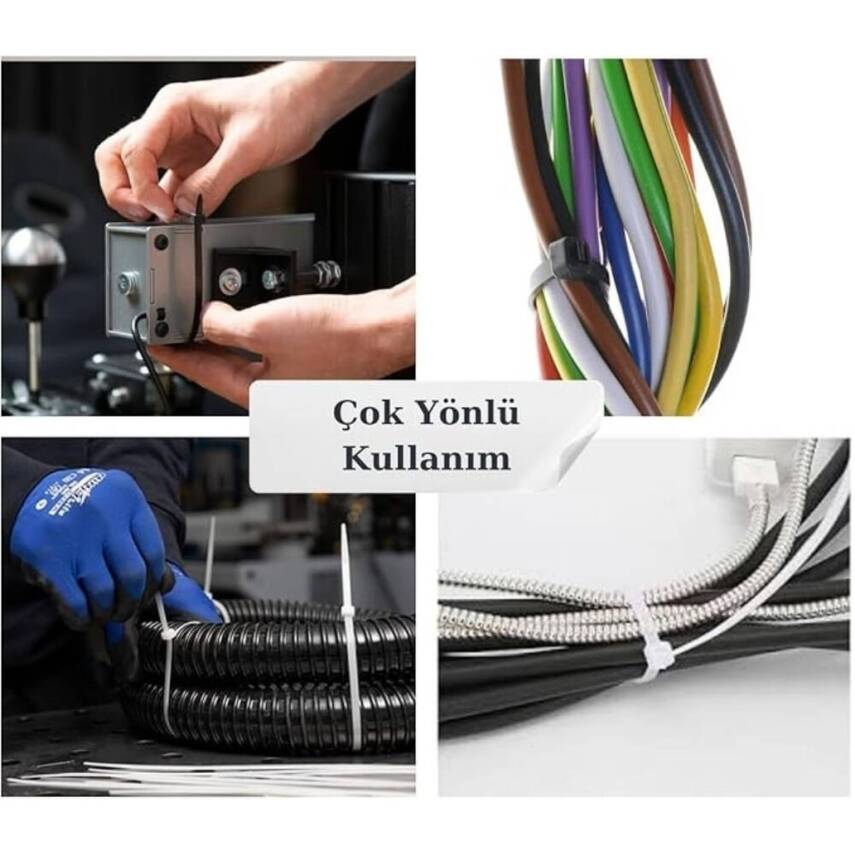 Meşem Kablo Bağı, 100'lü Paket Plastik Kelepçe, 3.6 mm, 370 mm, Beyaz - 5