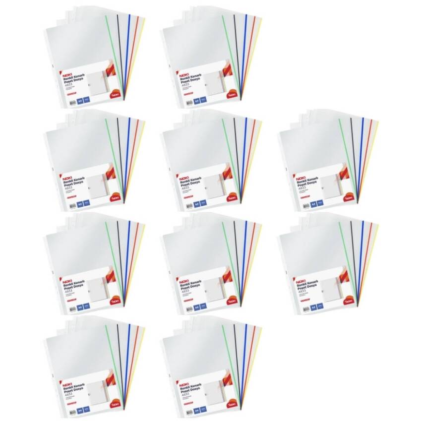 Noki A4 Poşet Dosya, 10 Adet, 5 x 5 Renkli Kenarlı, 25'li Paket - 2