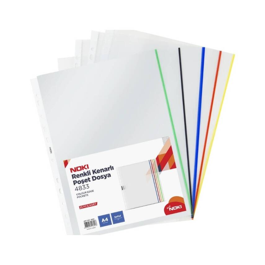 Noki A4 Poşet Dosya, 5 x 5 Renkli Kenarlı, 25'li Paket, Dayanıklı - 1