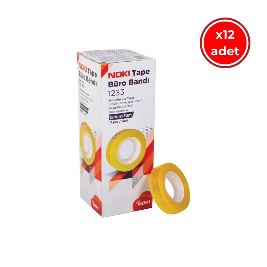 Noki Büro Bandı, 12 Adet, 12mm x 33m, Güçlü Yapışma, Kolay Kullanım - 1