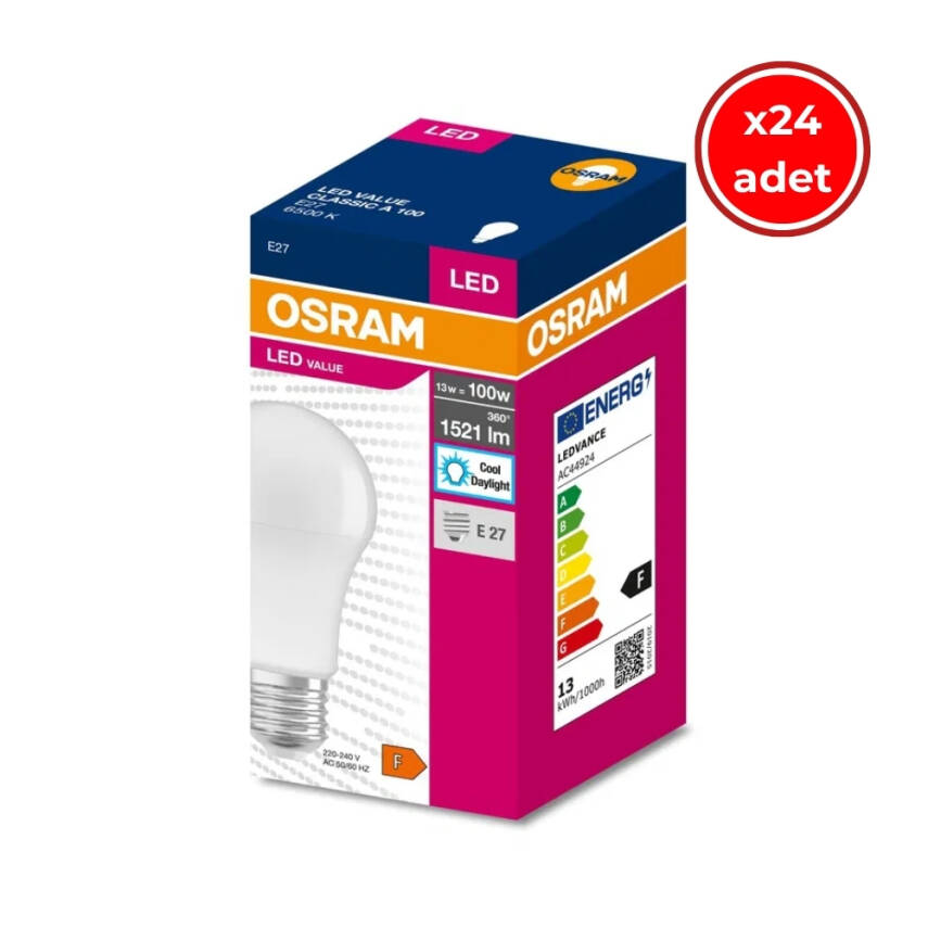 Osram LED Ampul, 24 Adet, E27, 8.5W, 6500 K, Enerji Verimli, Dayanıklı - 1