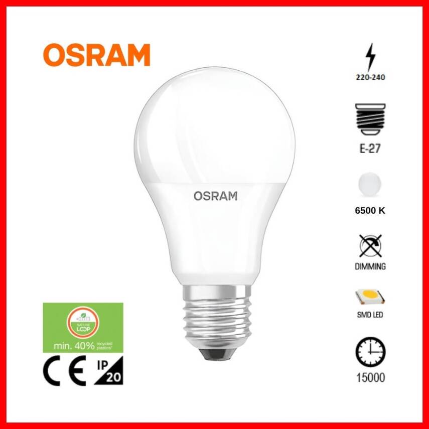 Osram LED Ampul, E27, 8.5 W, 6500 K, Yüksek Verimli Aydınlatma - 1