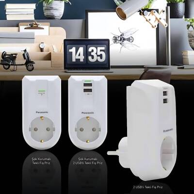 Panasonic Tekli Fiş Priz Akım Korumalı, 1080J, USB 5V 2A, Topraklı - 5