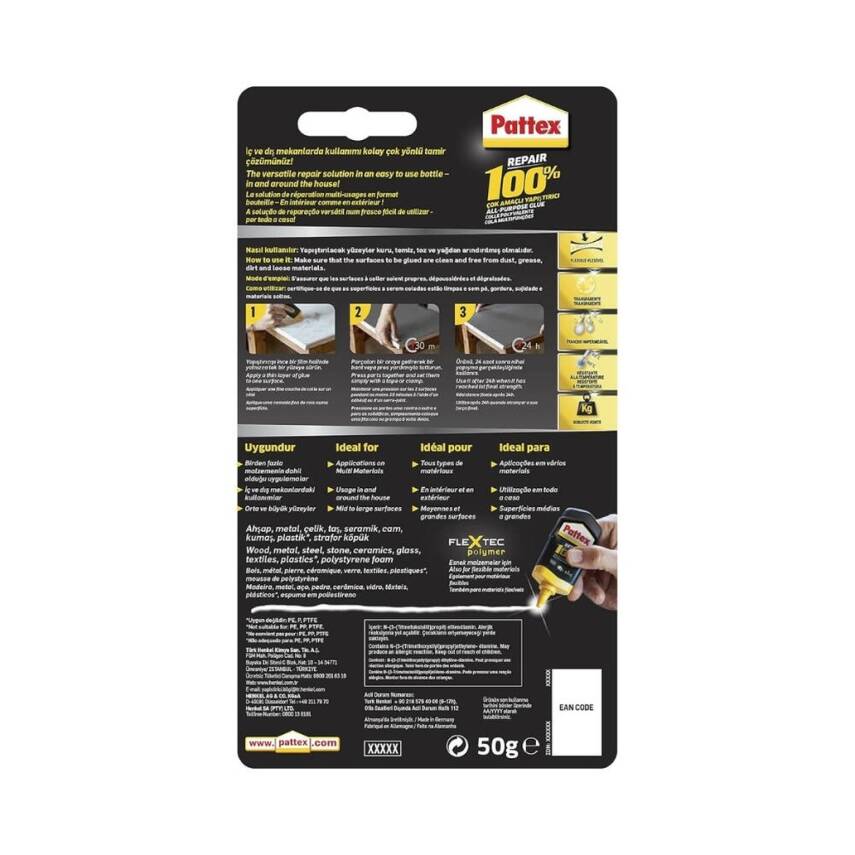 Pattex Çok Amaçlı Yapıştırıcı Repair %100, 50 gr, Dayanıklı ve Güçlü - 4