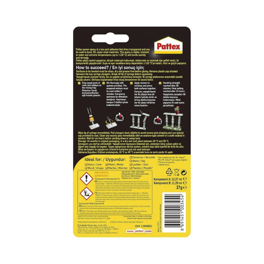 Pattex Epoxy Mix Yapıştırıcı, 27 gr, Hızlı Kürlenme, Sararma Yapmayan - 2