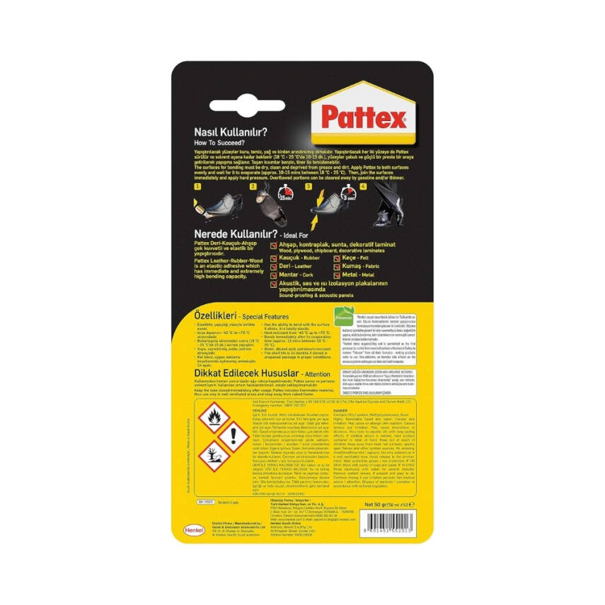 Pattex Kontak Yapıştırıcı, Deri-Kauçuk Ahşap, Şeffaf, 58ml,Su Geçirmez - 2