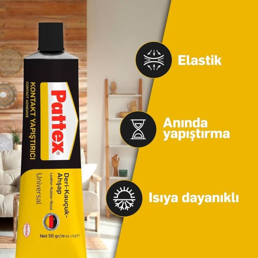 Pattex Kontak Yapıştırıcı, Deri Ahşap vb., Şeffaf, 58 ml, Su Geçirmez - 4