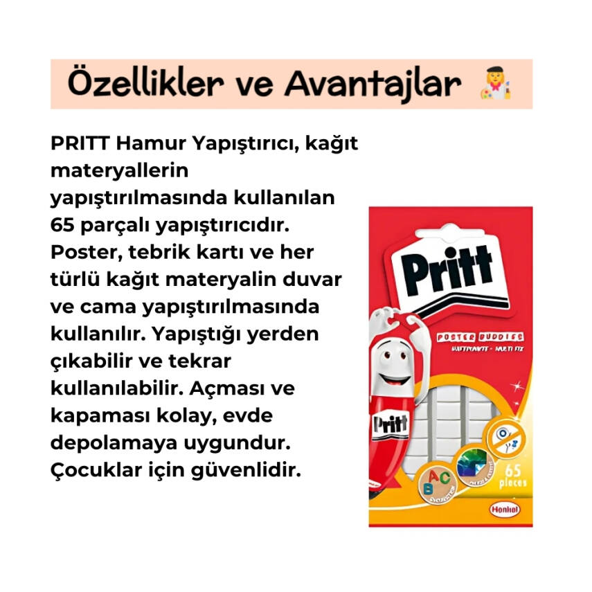 Pritt MultiFix Yapıştırıcı Hamur, 65 Parça,Hafif Objeler İçin, Beyaz - 2