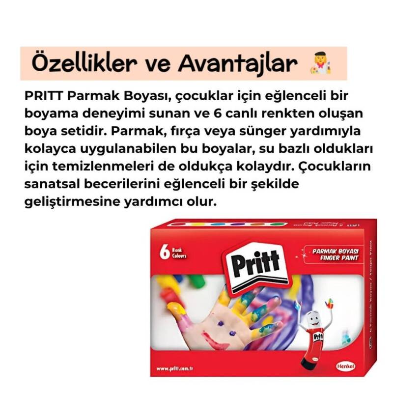 Pritt Parmak Boyası Seti, 6 Renk x 30 ml, Su Bazlı, Güvenli - 4