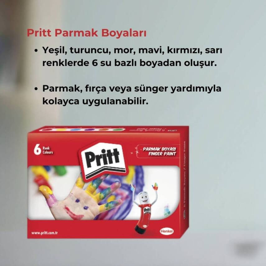 Pritt Parmak Boyası Seti, 6 Renk x 30 ml, Su Bazlı, Güvenli - 5