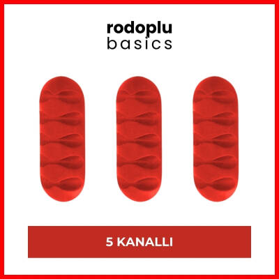 Rodoplu Basics | 5 Kanallı Kablo Tutucu, Masa Üstü ve Duvar Kablo Düzenleyici, Üçlü Paketli USB Kablo Tutucu, Masa Kablo Klipsi, Kablo Yönetimi, Kablo Sabitleyici, 3'lü Paket, Kırmızı - 1