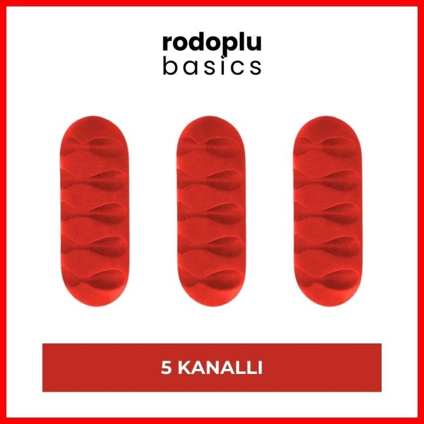 Rodoplu Basics 5 Kanallı Kablo Tutucu, Sabitleyici, 3'lü, Kırmızı - 1