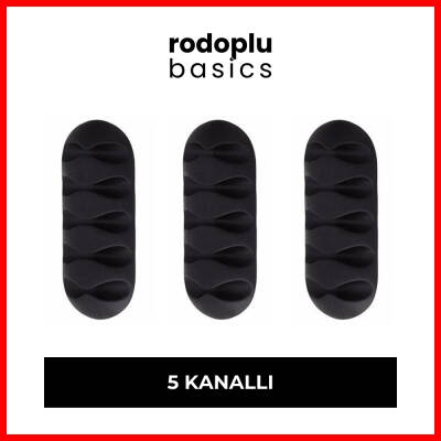 Rodoplu Basics | 5 Kanallı Kablo Tutucu, Masa Üstü ve Duvar Kablo Düzenleyici, Üçlü Paketli USB Kablo Tutucu, Masa Kablo Klipsi, Kablo Yönetimi, Kablo Sabitleyici, 3'lü Paket, Siyah - 1