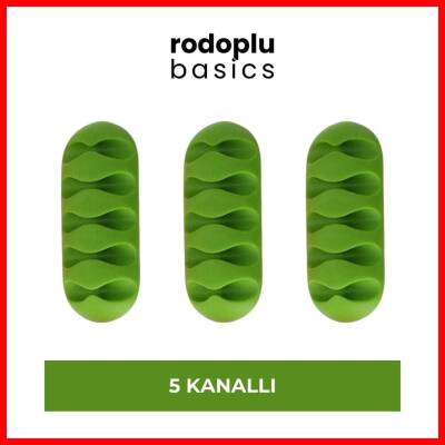 Rodoplu Basics 5 Kanallı Kablo Tutucu, Sabitleyici, 3'lü, Yeşil - Rodoplu Basics