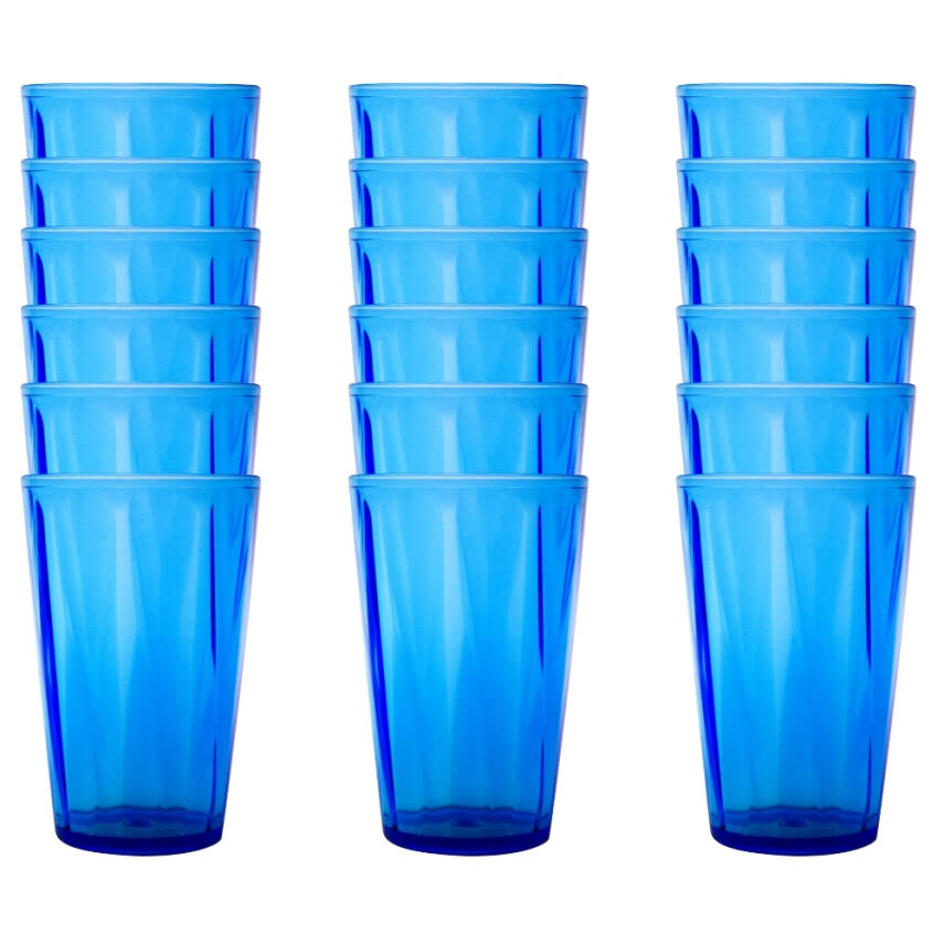 Rodoplu Basics | Meşrubat Bardağı, Mavi, 18 Adet, Kırılmaz, Cam Görünümlü Plastik Bardak, 400 ml - 1