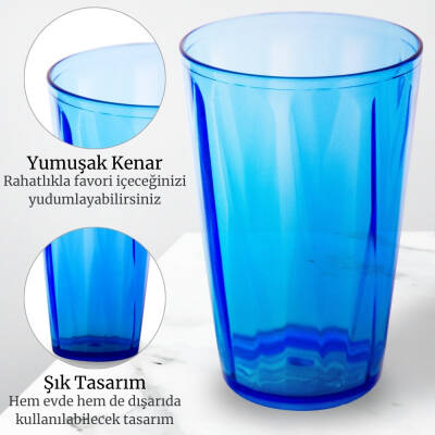 Rodoplu Basics | Meşrubat Bardağı, Mavi, 6 Adet, Kırılmaz, Cam Görünümlü Plastik Bardak, 400 ml - 2