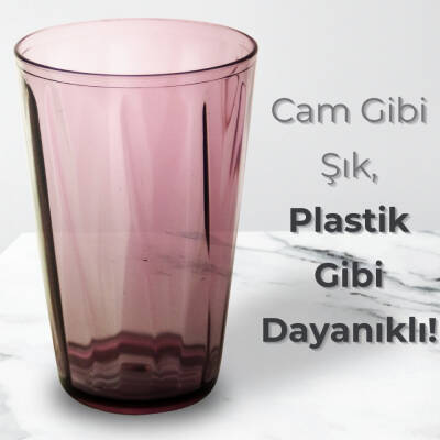 Rodoplu Basics | Meşrubat Bardağı, Mor, 18 Adet, Kırılmaz, Cam Görünümlü Plastik Bardak, 400 ml - 3