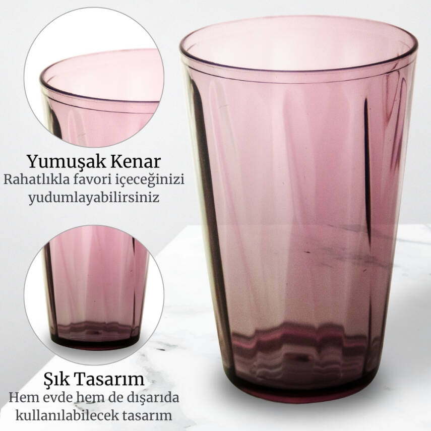 Rodoplu Basics | Meşrubat Bardağı, Mor, 6 Adet, Kırılmaz, Cam Görünümlü Plastik Bardak, 400 ml - 2