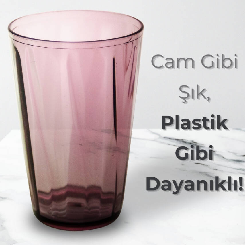 Rodoplu Basics | Meşrubat Bardağı, Mor, 6 Adet, Kırılmaz, Cam Görünümlü Plastik Bardak, 400 ml - 3