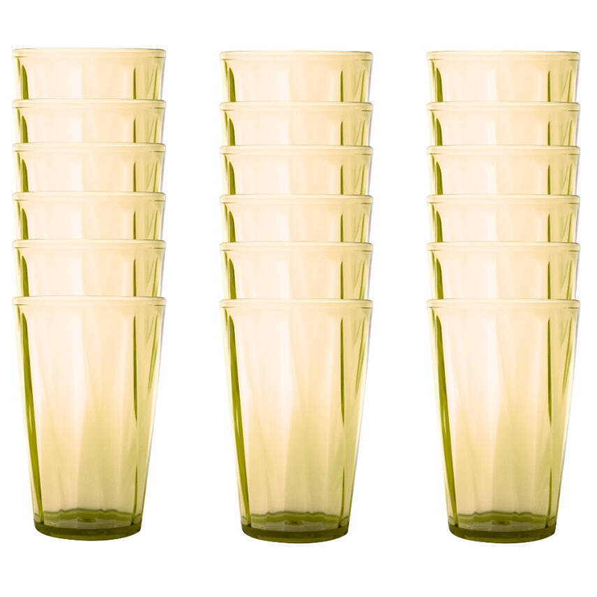 Rodoplu Basics | Meşrubat Bardağı, Sarı, 18 Adet, Kırılmaz, Cam Görünümlü Plastik Bardak, 400 ml - 1