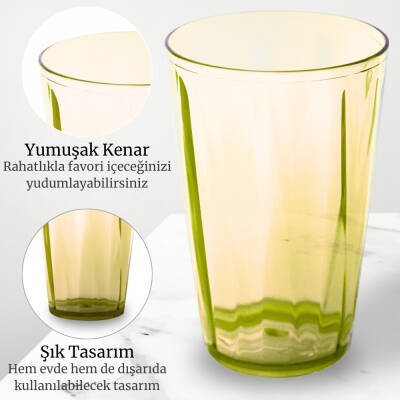 Rodoplu Basics | Meşrubat Bardağı, Sarı, 18 Adet, Kırılmaz, Cam Görünümlü Plastik Bardak, 400 ml - 2