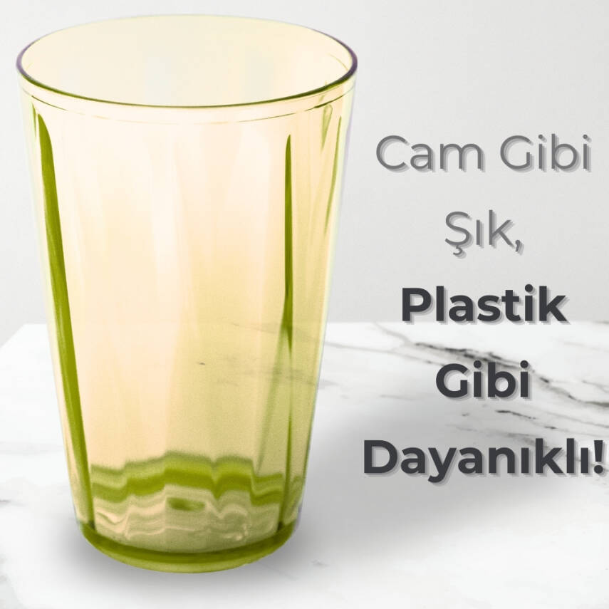 Rodoplu Basics | Meşrubat Bardağı, Sarı, 6 Adet, Kırılmaz, Cam Görünümlü Plastik Bardak, 400 ml - 3